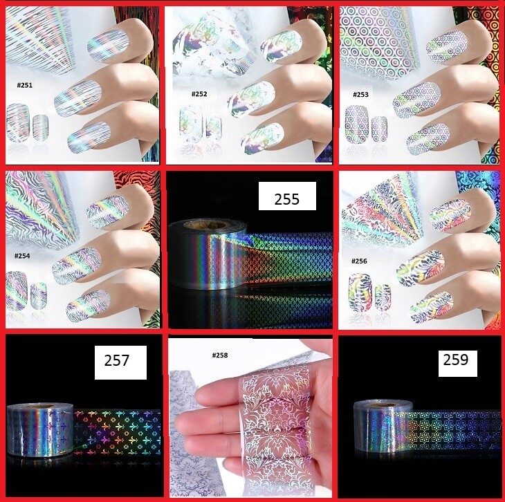 10- 50 Sheets Holographic Glitter Foil Nail Art Transfer Decor Tips Wraps Foil,