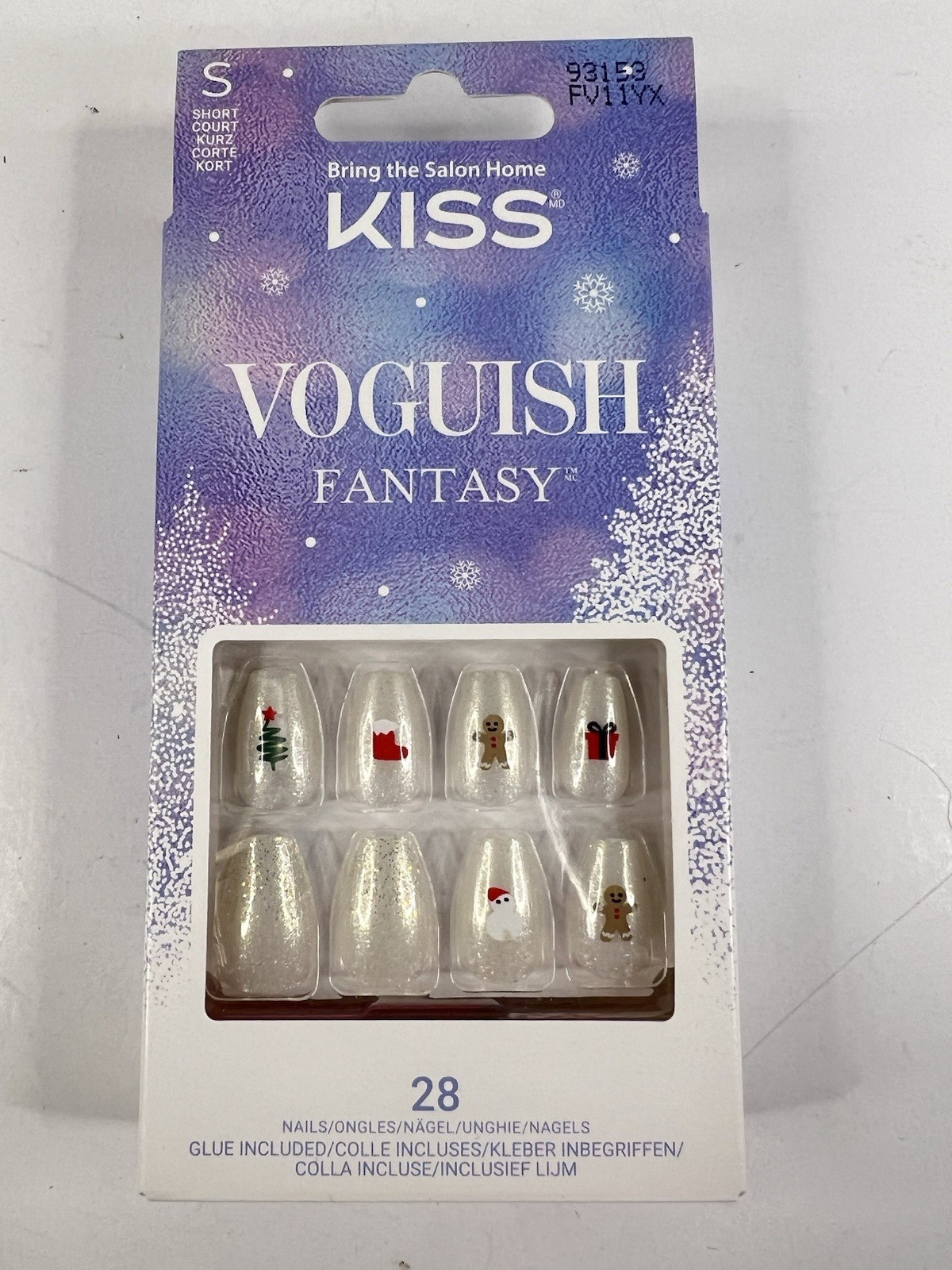 Kiss Voguish 28 Fantasy Gel Nails w/Glue Holiday Christmas 4 Packs Short Length