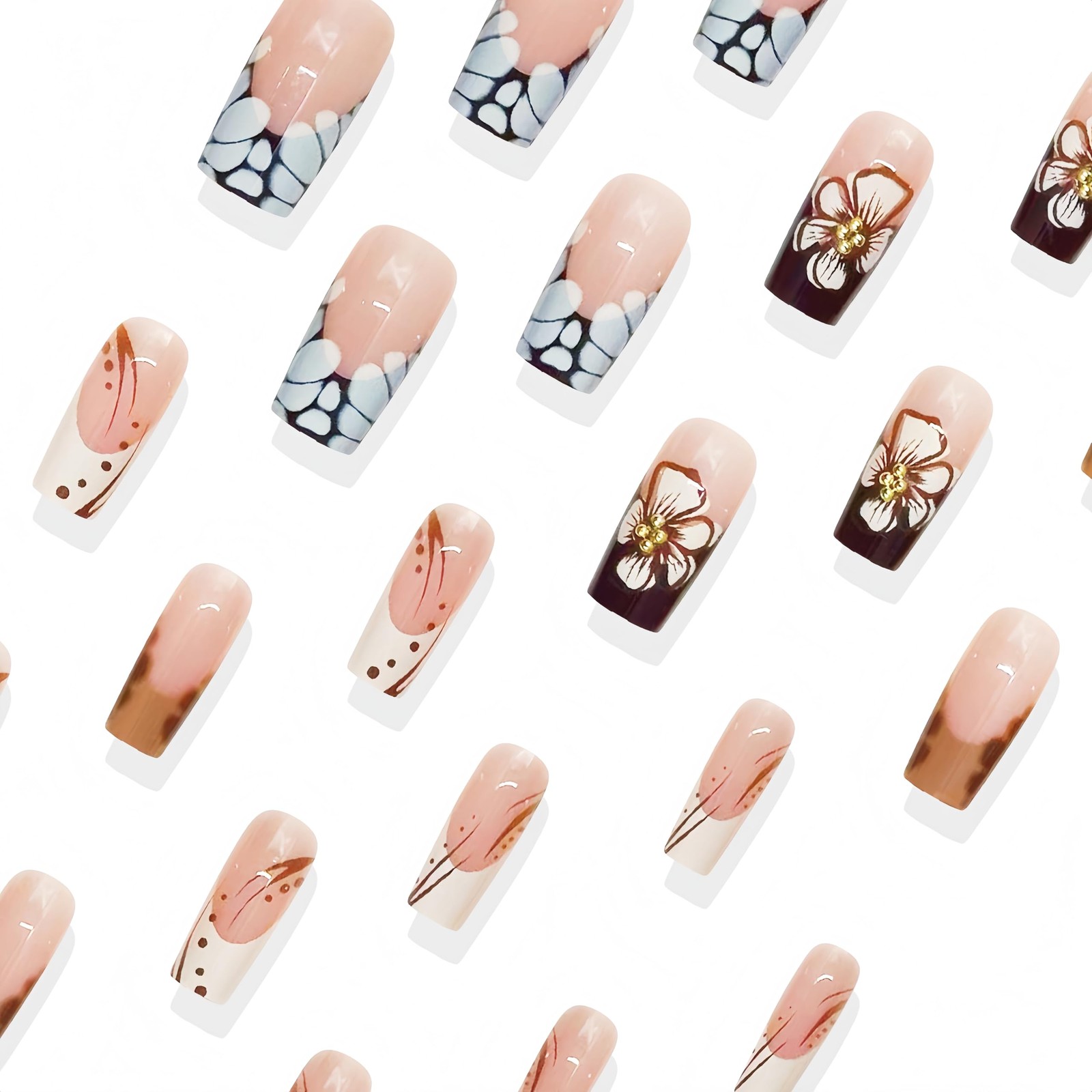 24Pcs Fall Press on Nails Medium Square Fake with 4*2*0.03, Multicolor