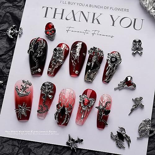 22 PCS Halloween Nail Charms 3D Alloy Nail Art Charms 3D Black Red K