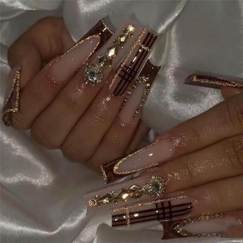 Long Press on Nails Square Xl Fake Nails French Tip Glue on Nail Geometric-29