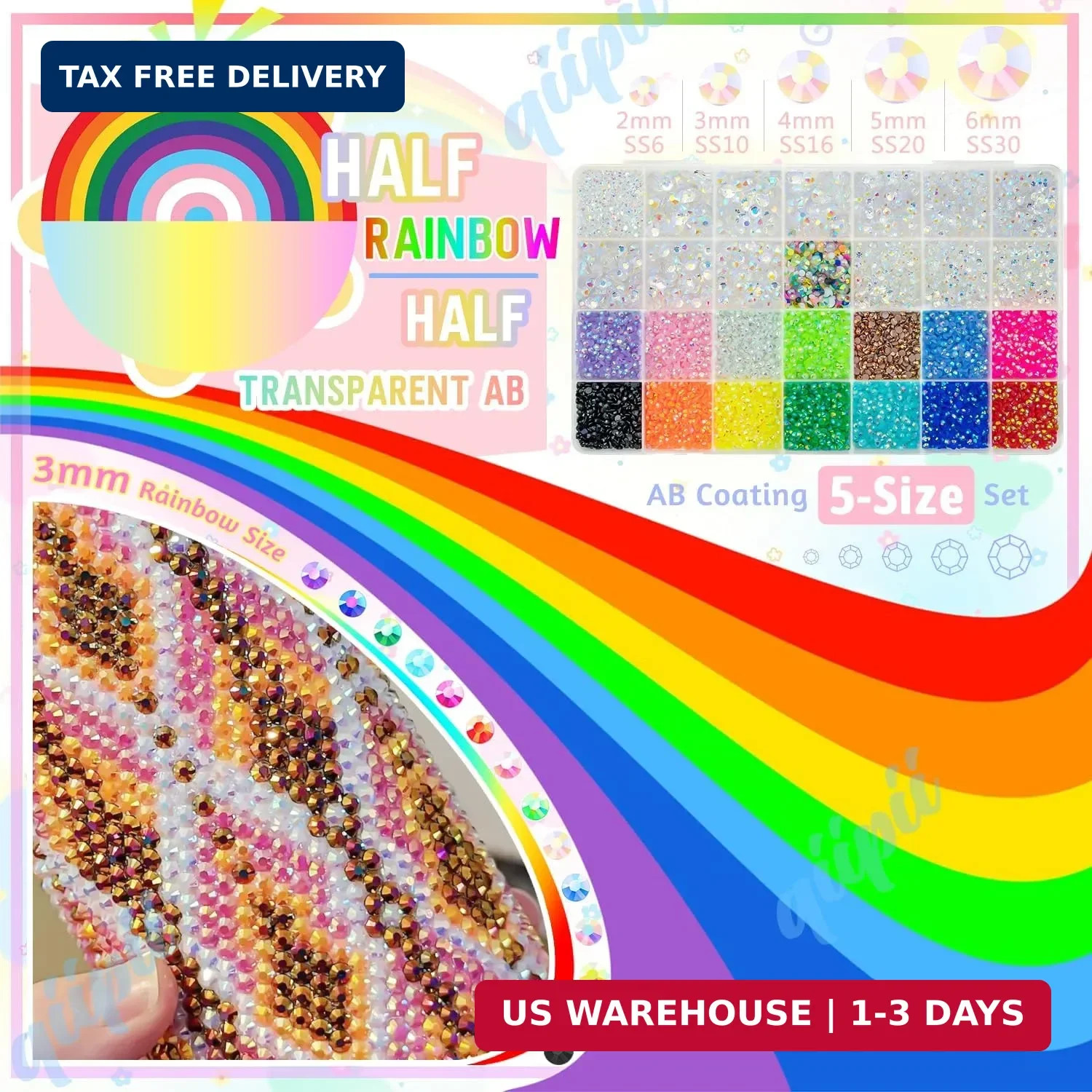 Transparent AB Resin Rhinestones w B7000 Glue for Crafting Bedazzling 2mm