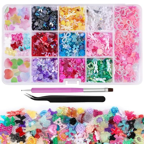 3D Nail Charms Set 9 Colors Flower Butterfly Bow Rabbit Nail Gems Mixed Color 1