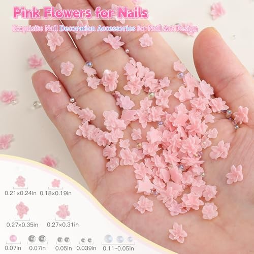 3D Flowers Nail Charms for Nail Art, 3D Acrylic Flower for Flower-Dark Pink
