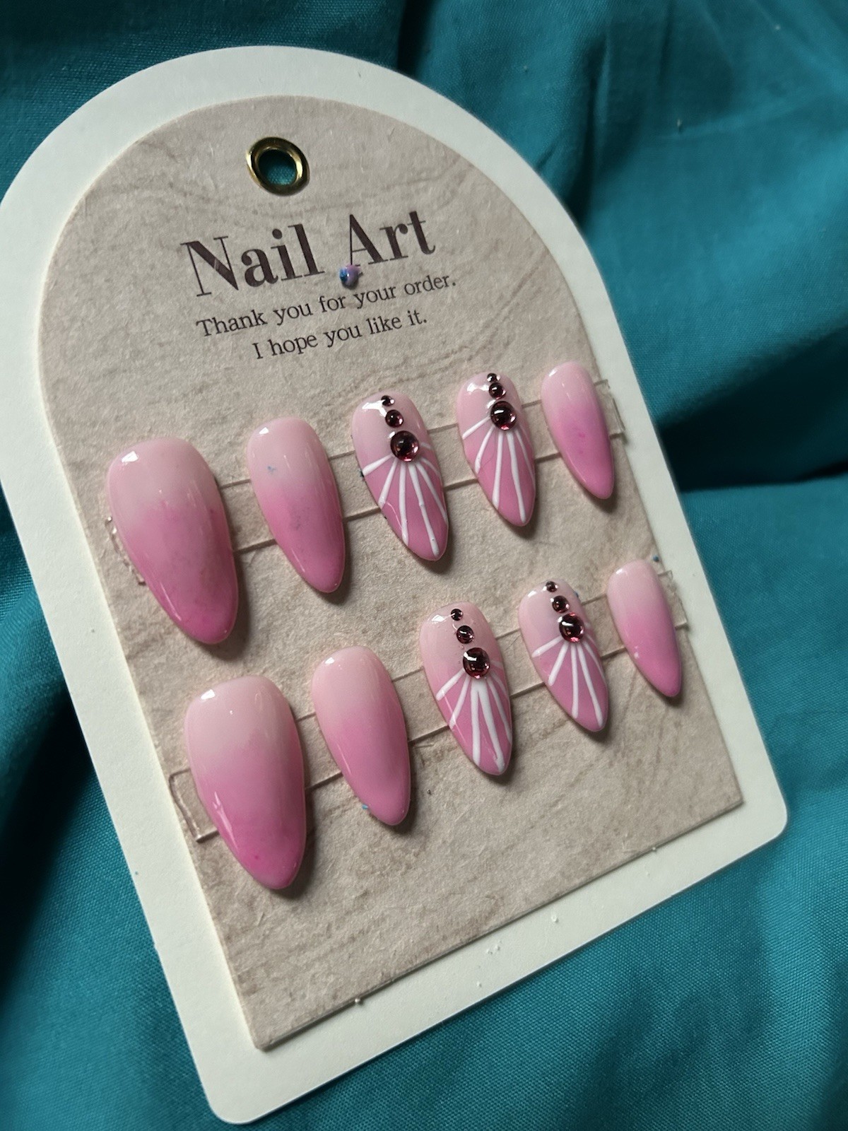 Z NAILZ! Handmade L Almond Pink Ombre’ W/2 Feature Nails Press On Nails