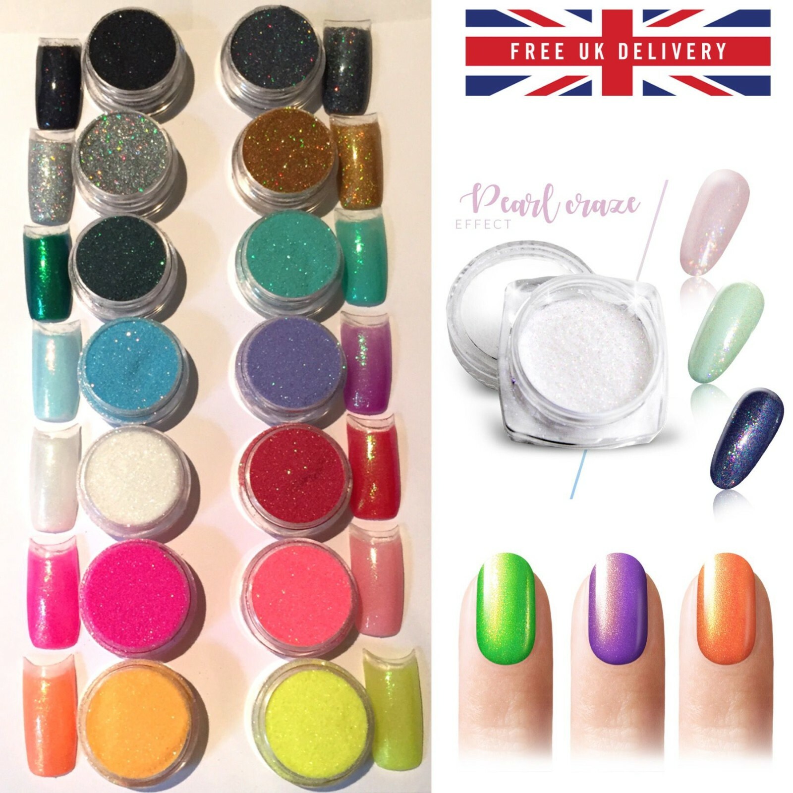 Holographic Nail Glitters Powder 14 pieces SET Iridescent Mermaid Effect Glitter