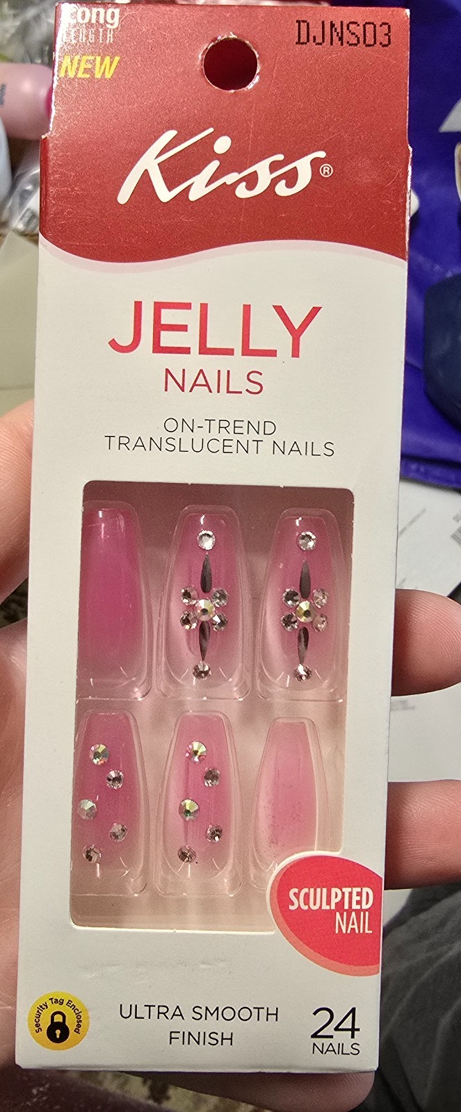 KISS DJNS03 Jelly U Nails 24ct Ultra Smooth Finish Sculpted Nail Long Length NIB