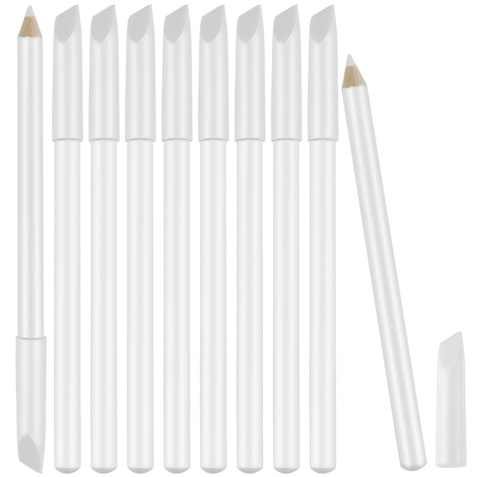 10Pcs White Nail Pencils with Cuticle Pusher Cap for French Manicure Supplies