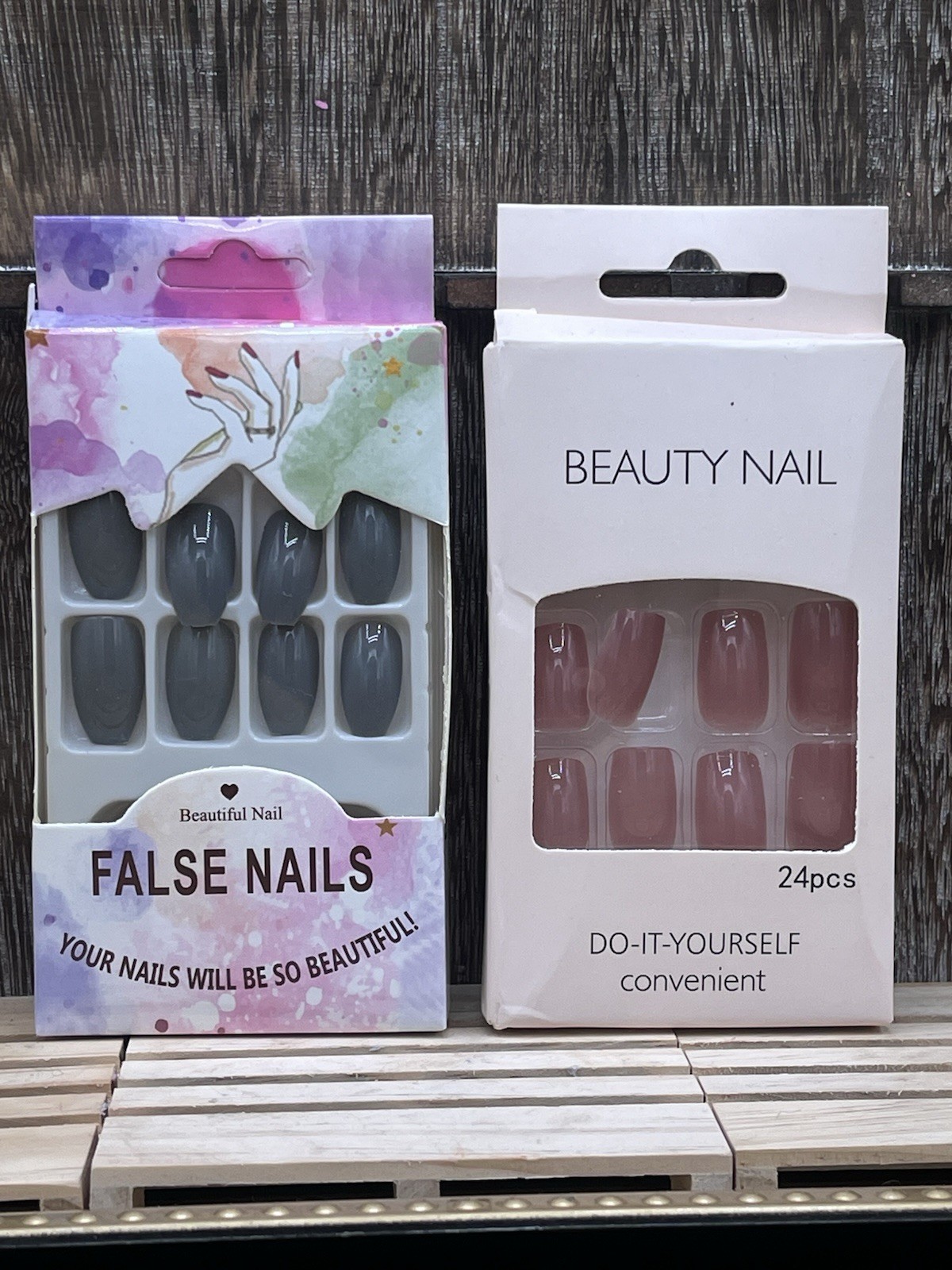 2 Sets Press On Nails/Fake Nails (1 Gray, 1 Pink) #nails #fakenails
