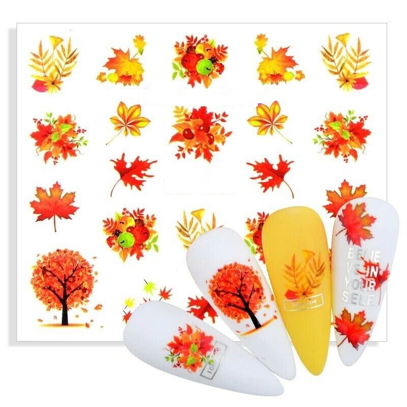 Nail Art Water Transfer Sticker Multicolor Maple Leaf Fall Decals Manicure NH15