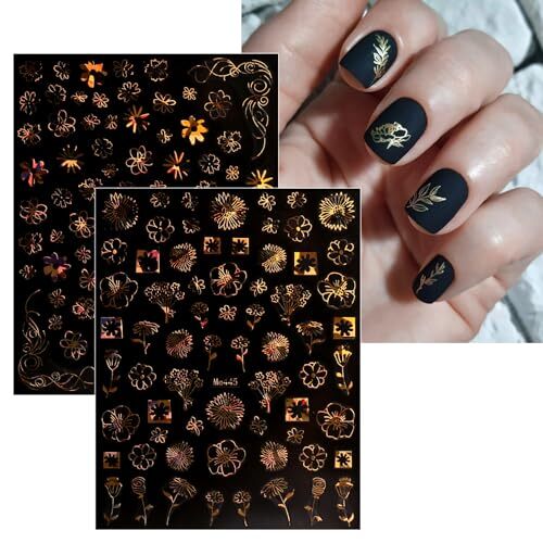 12 Sheets Spring Flower Nail Art Stickers Decals Self-Adhesive Pegatinas Gold