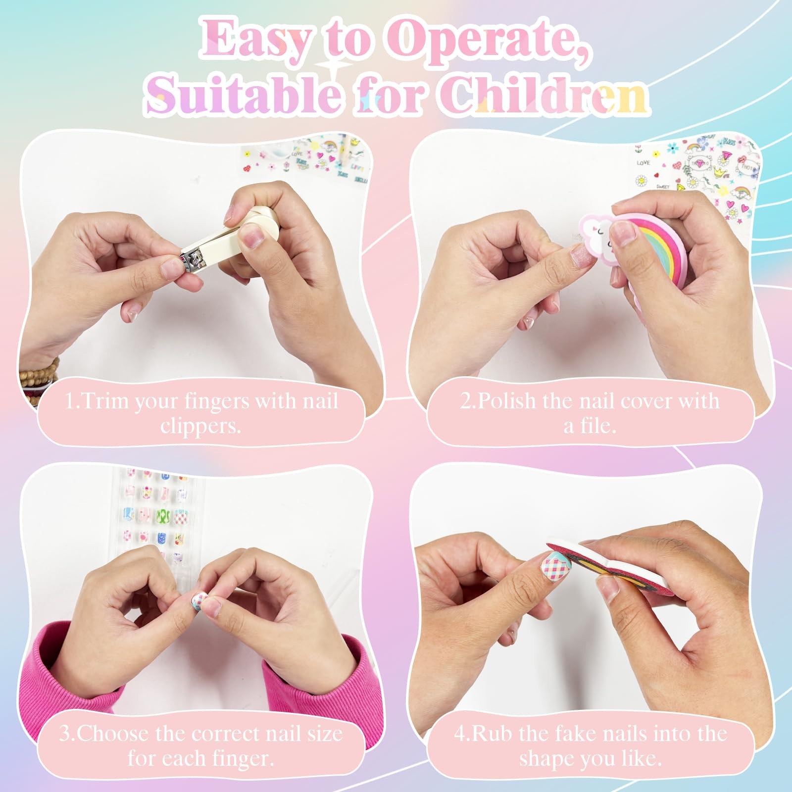 CUXFLS Kids Press on Nails 120 Pcs for Girls, Short Artificial Fake Style 5