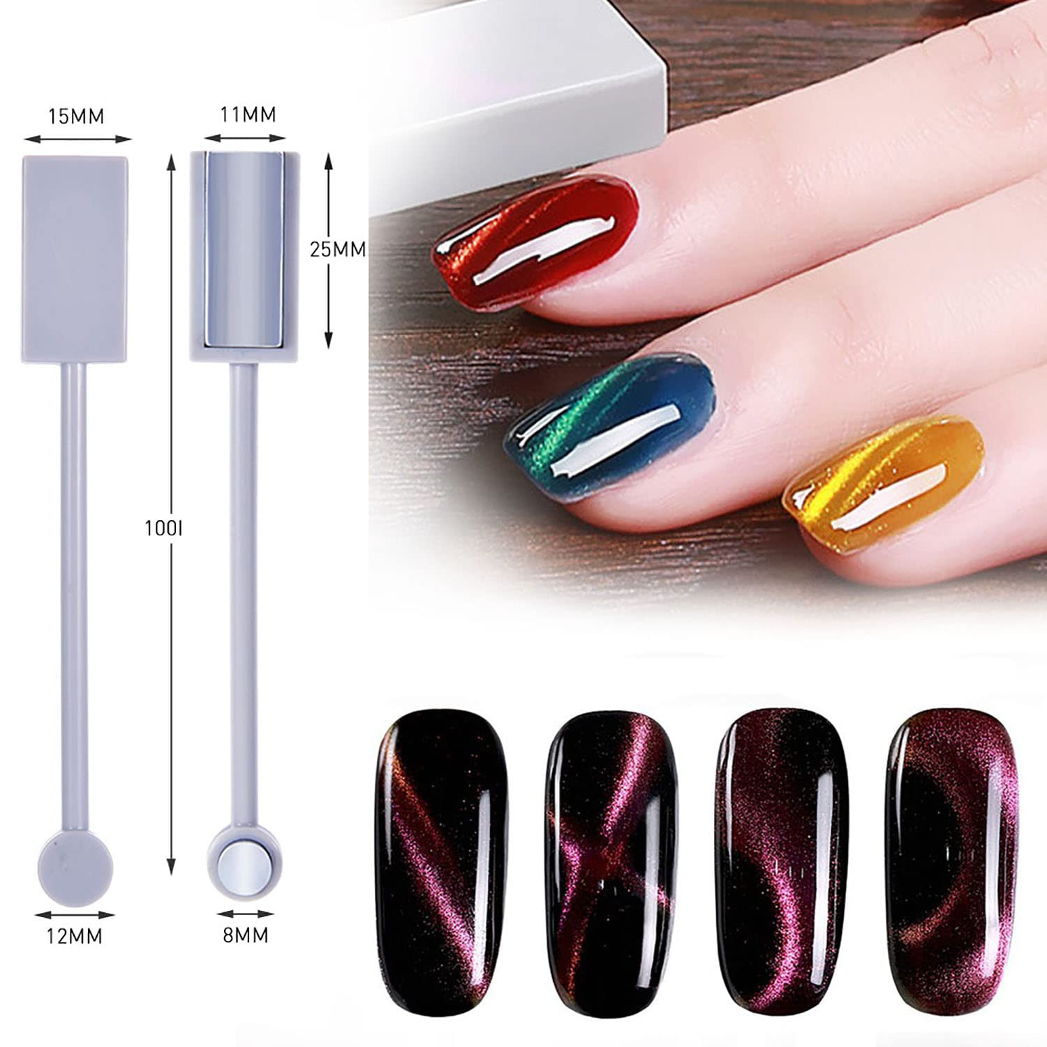 3Pcs Nail Magnet 3D Cat Eye Magnet for Nails Dual-Ended Magnetic Stand Nail Poli