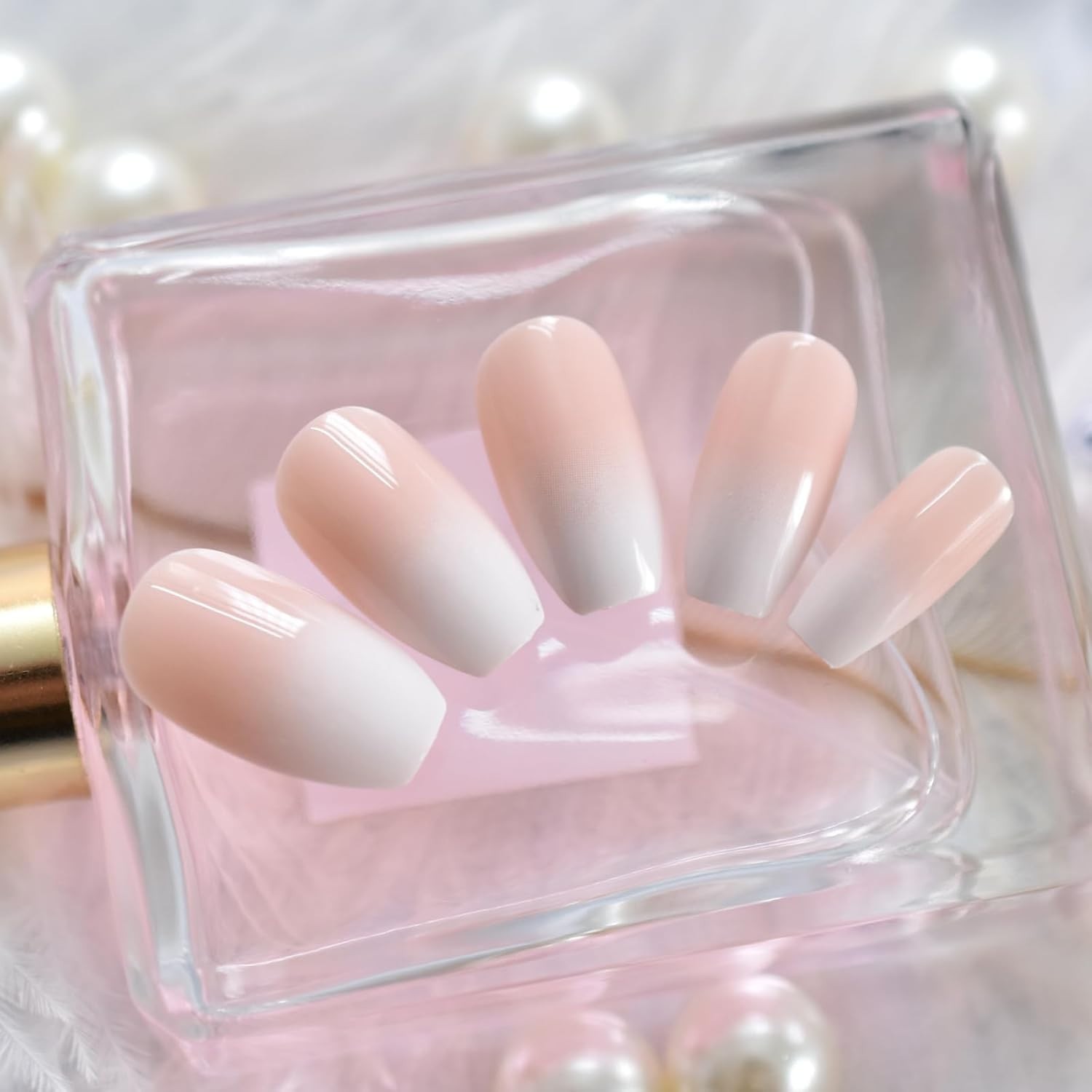 24-Piece Ballerina Ombre Pink Coffin Nails – Effortless Glam for Any Occasion
