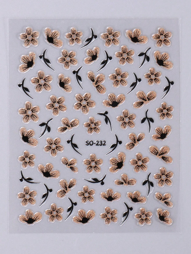 Brown Glitter Flower Nail Sticker Elegant Fashion Slider Decoration SO232 NH27