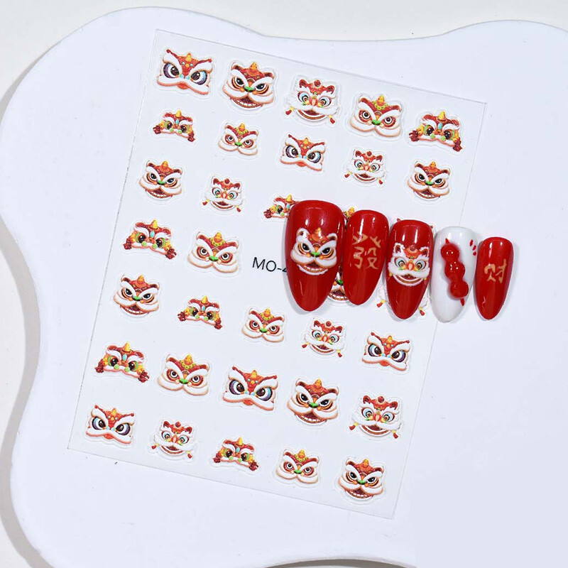 Red Chinese Knot Firecracker 3D Self Adhesive Nail Art Stickers New Year Lovely