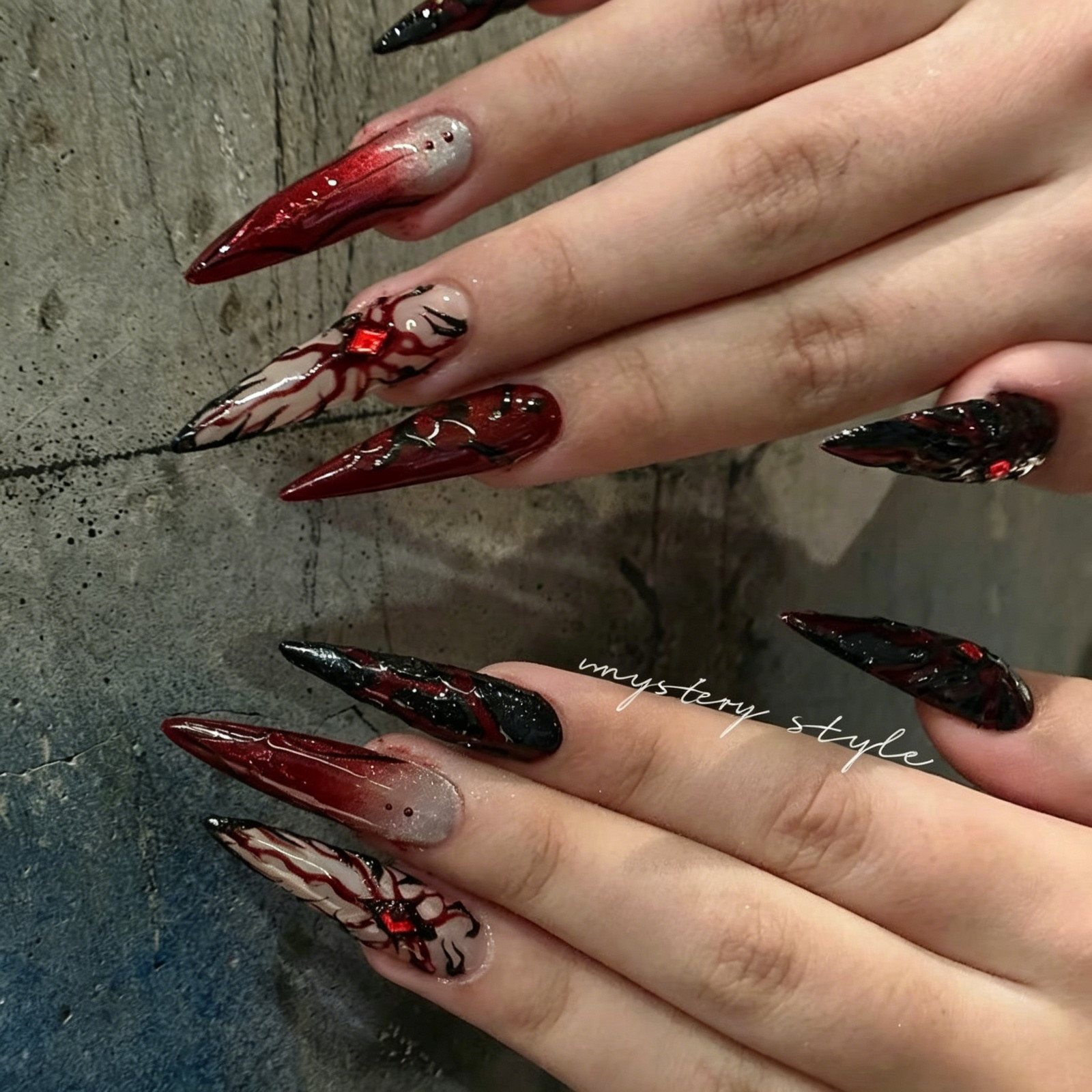 New Handmade Press-On Nails, Handmade Gothic Pain Nails, Detachable Dark Hot Gir