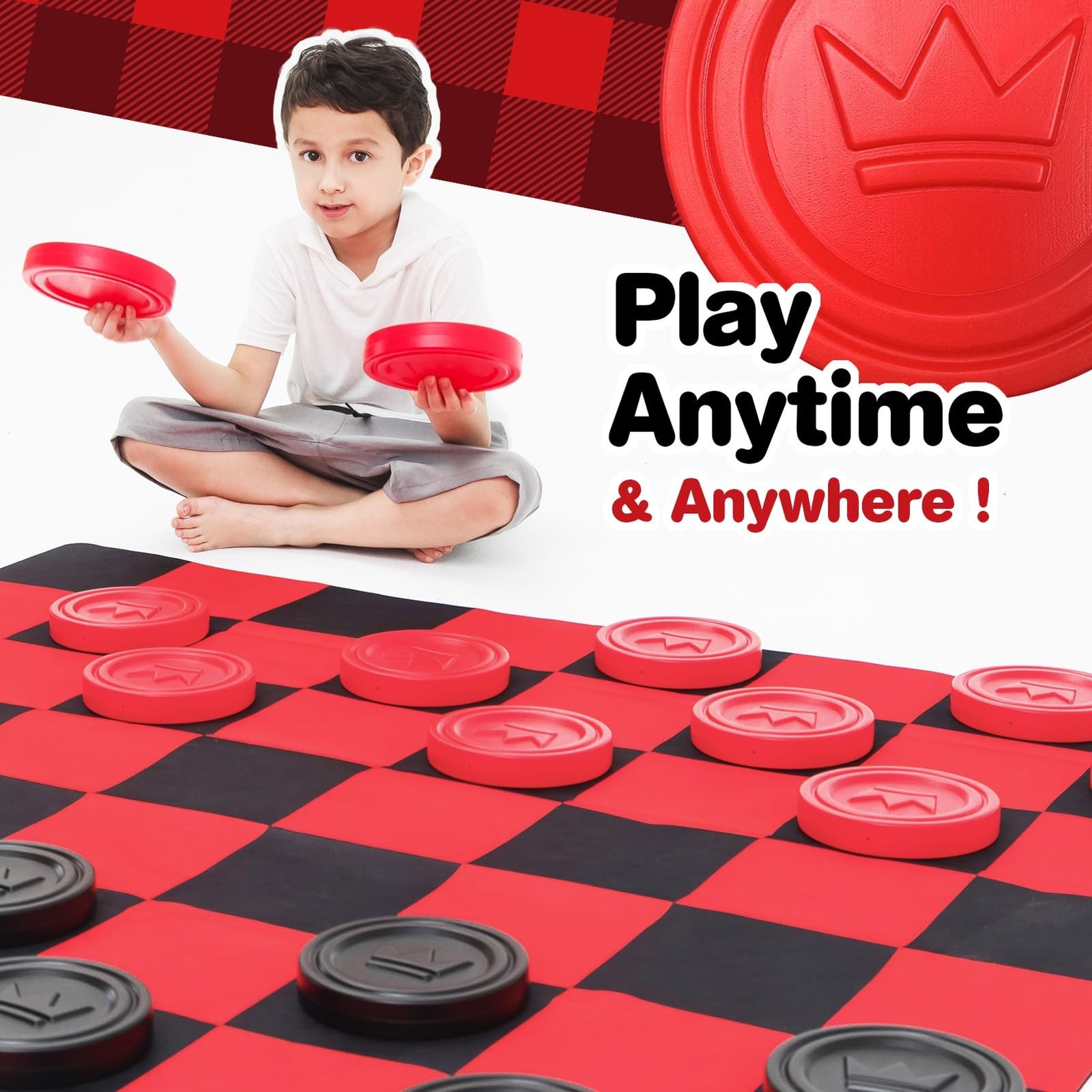 Jumbo Checkers Set with Storage Bag – 58 inch mat – Outdoor & Indoor Play Toy…