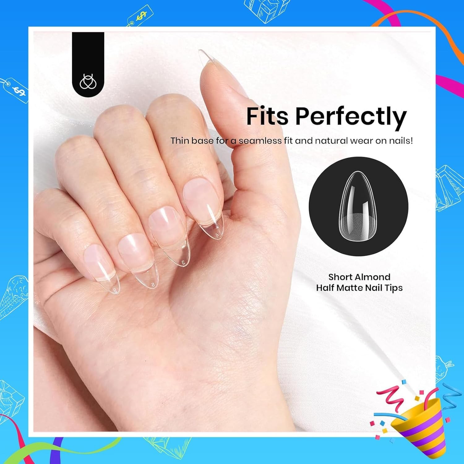 Beetles Soft Gel Nail Tips Short 12 Sizes, Almond 12 Sizes 288 PCS