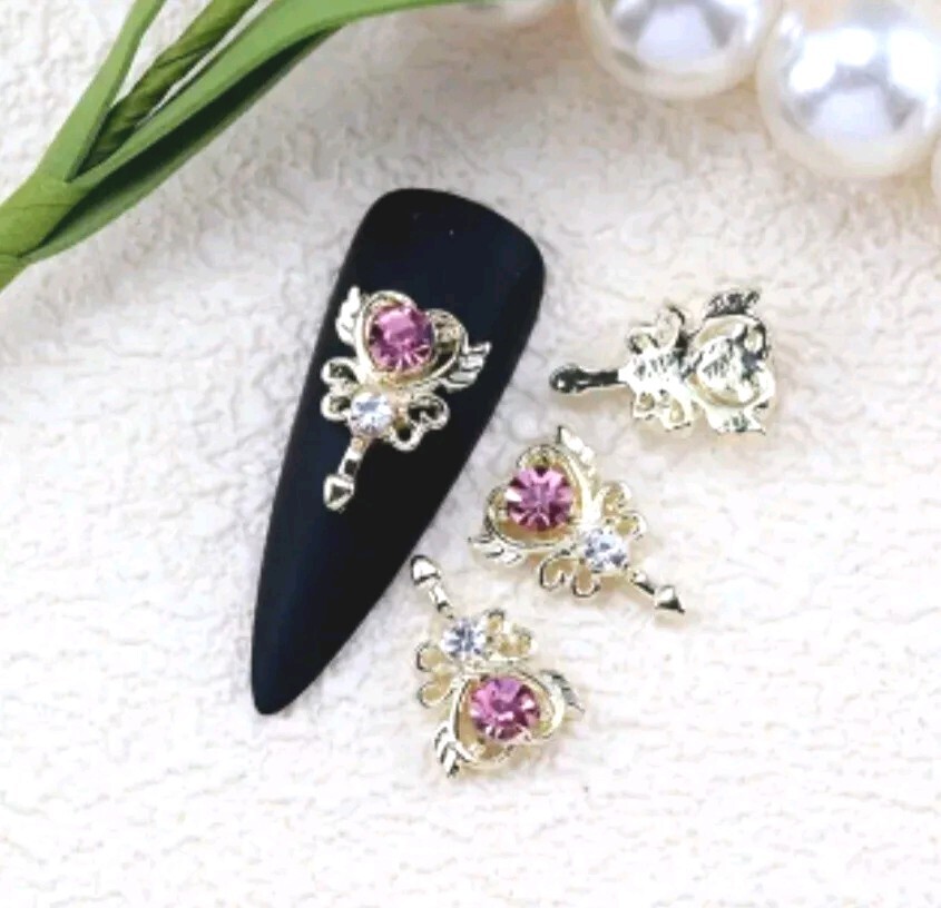 Lot 2 Pkgs 30 Pcs Gold Heart Pink Gem Silver Butterfly Filigree Nail Art Charms