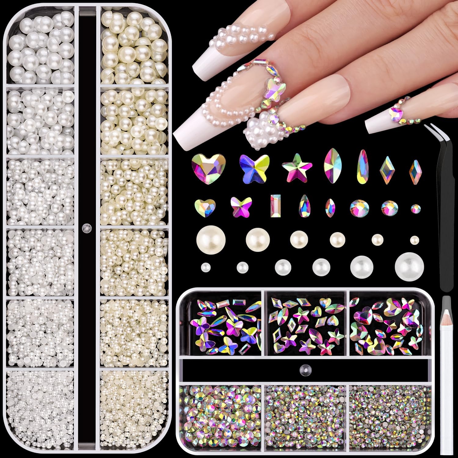 Flatback Pearls and Glass Nail Rhinestones for Nails Beige White Nail Pearl