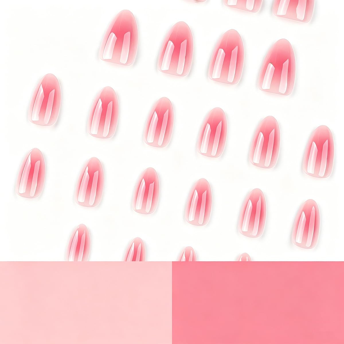 24Pcs, Almond Press on Nails Nude Pink Ombre Glossy Natural False Nail Tips | Na