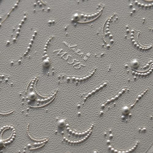 White Pearl Chain Nail Art Stickers Decals 5D Embossed Nail white peral chains