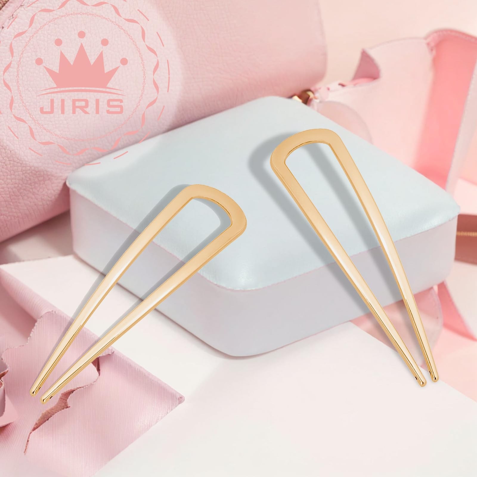 JIRIS 2PCS 4.2Inch French Hair Pins U-Shaped for Women and Girls Gold