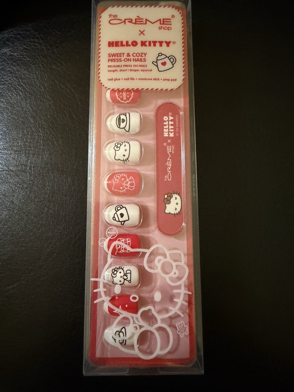 Hello Kitty Press-On Nails by The Creme Shop Sweet & Cozy Reusable Short Coffee