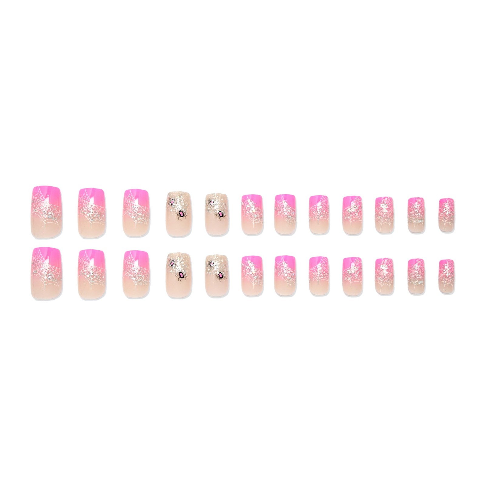 24Pcs Halloween Press on Nails Short Square Pink Fake 4*2*0.3in, Multicolor