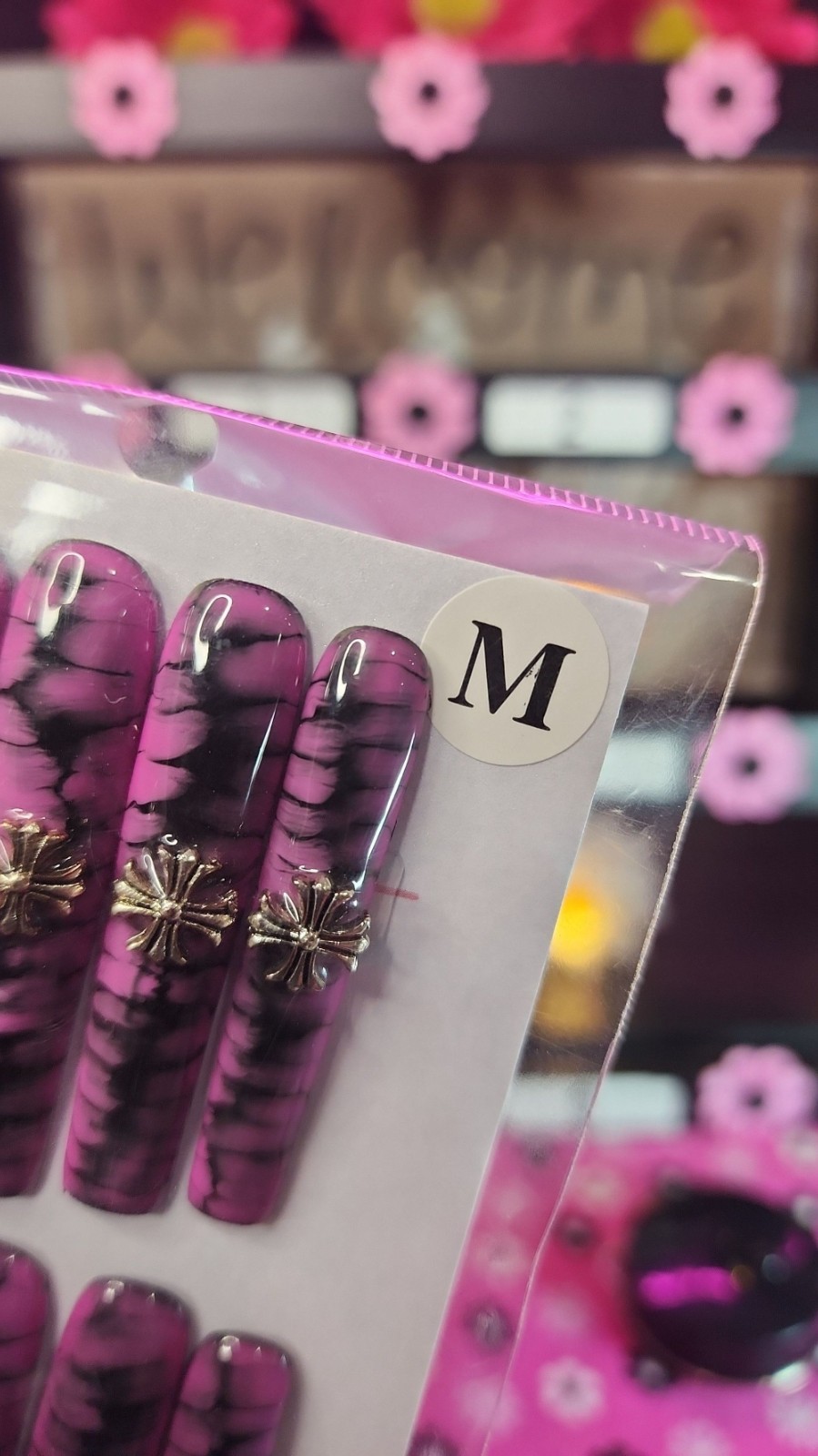 Medium Size Super Long Pink Wild Cross Square Press-on Nail Set