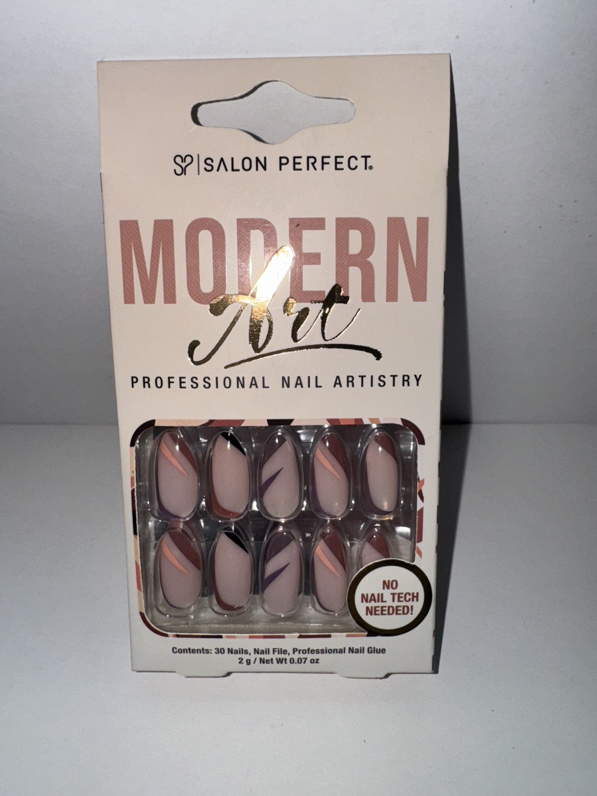 2 PACK Salon Perfect Nail Set Medium Stiletto French Black + Brown/Black Design