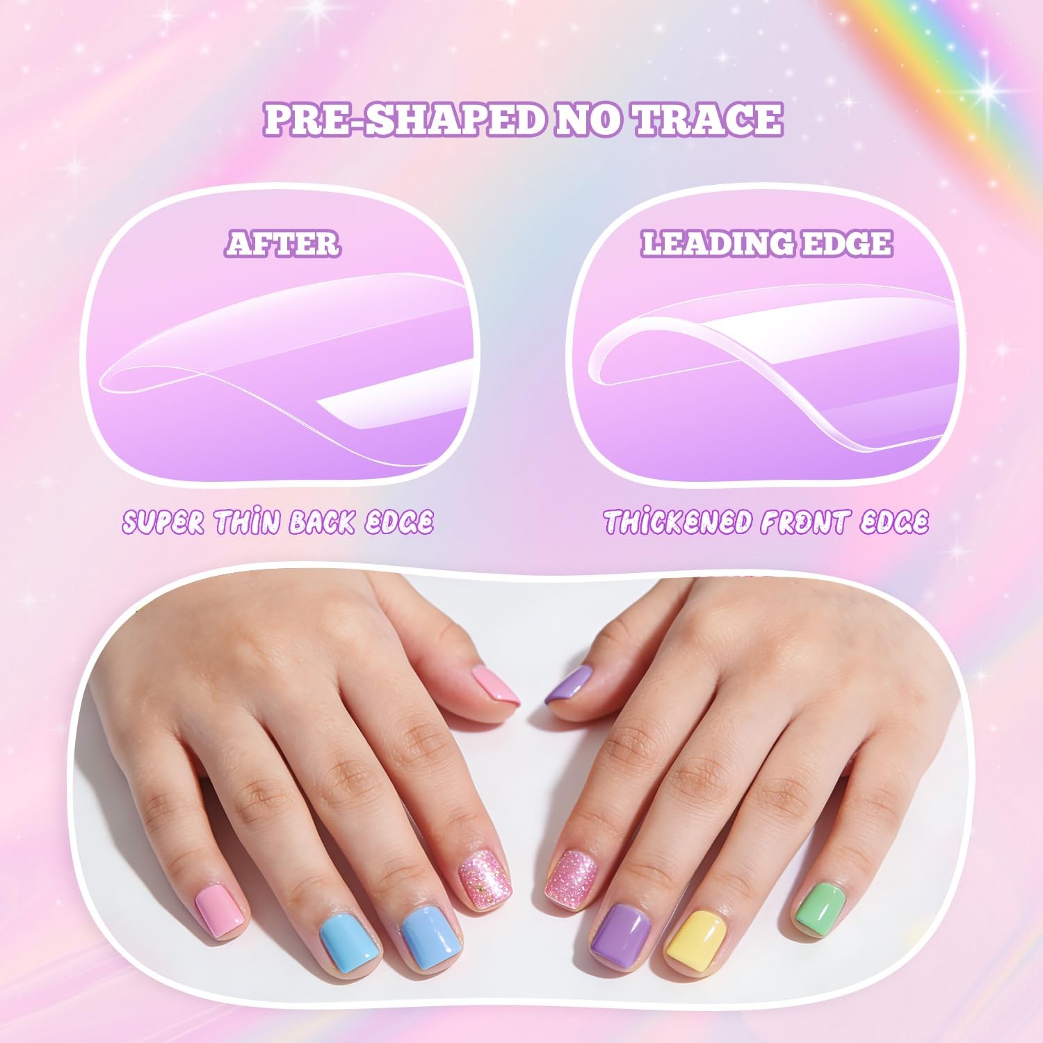 krofaue Short Suqare Kids False Nails – 240Pcs Press on Nails for Girls,Full Cov