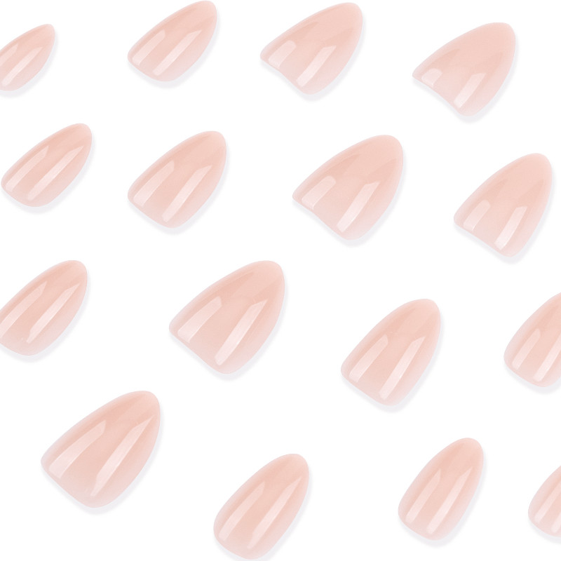 48 Pcs Nude Pink Press on Nails, Medium Almond Solid Glossy Elegant Fake Nails