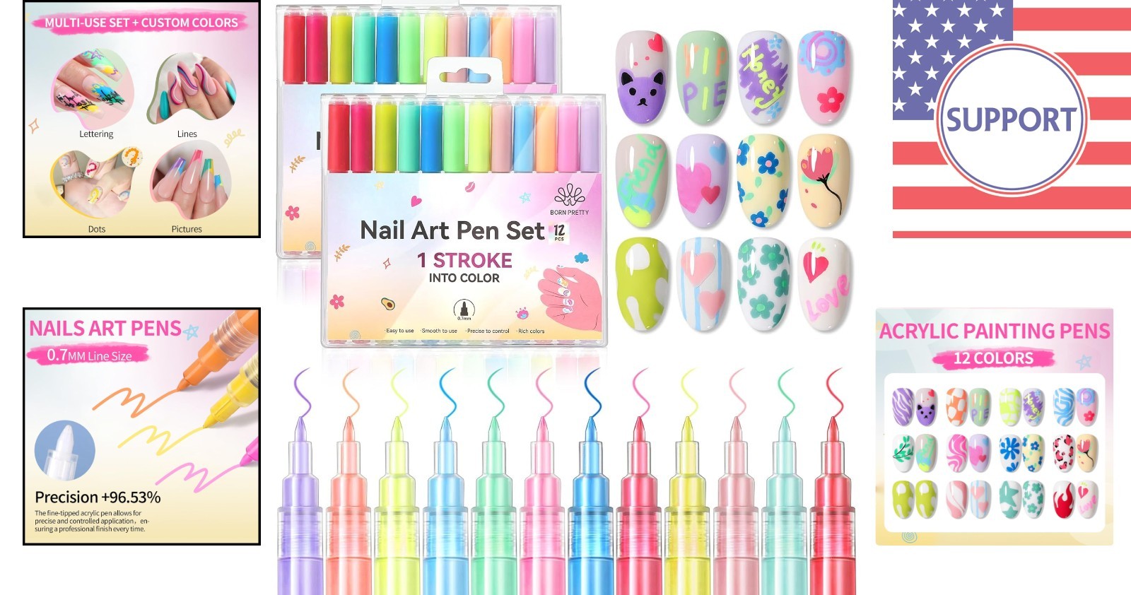 Quick Dry 12 Colors Neon Nail Art Pens – Fun Acrylic Markers for Creative Nails