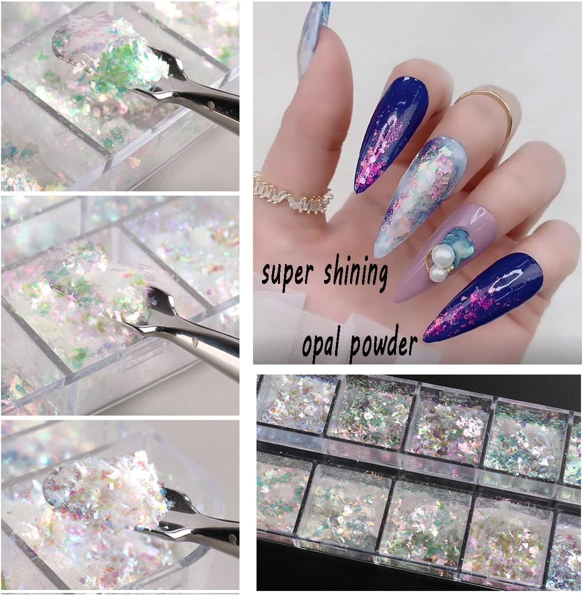 Holographic Opal Nail Art Glitter Flakes Powder Aurora Iridescent