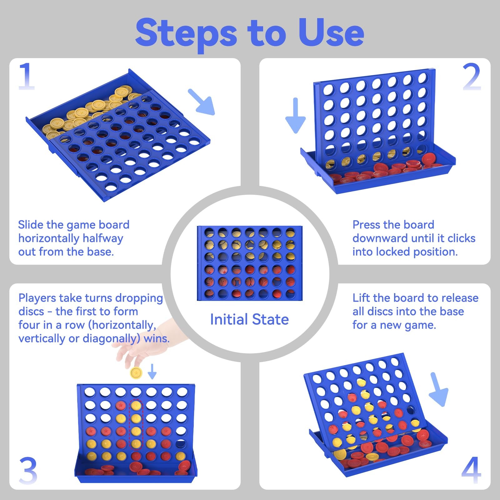 Pup Go Travel Size 4 in a Row Game for Kids Ages 3+, Compact, 1-pack(blue)