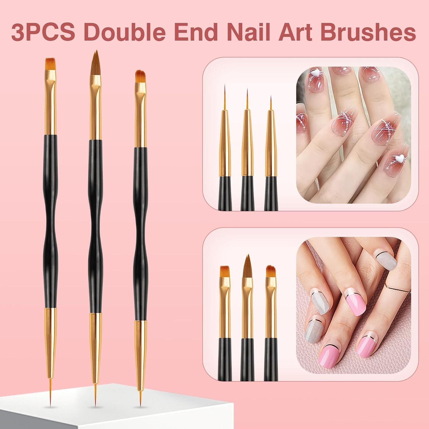 Nail Art Brushes 3PCS Nail Brush Set with Gel Polish Pens and Liner Brush for…