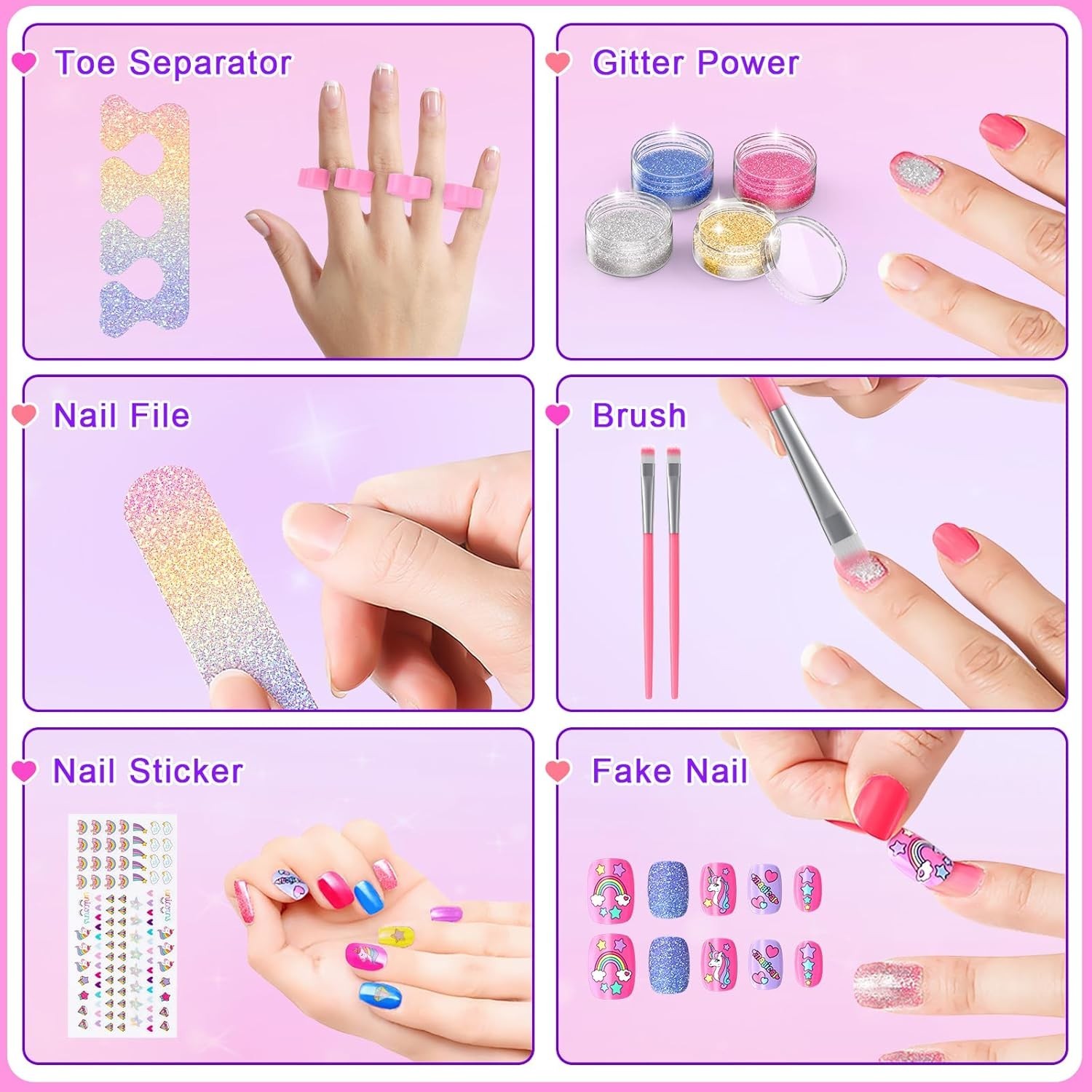 Kids Nail Polish Set for Girls, Non-Toxic Quick Dry Nail Art Salon Kit with N…