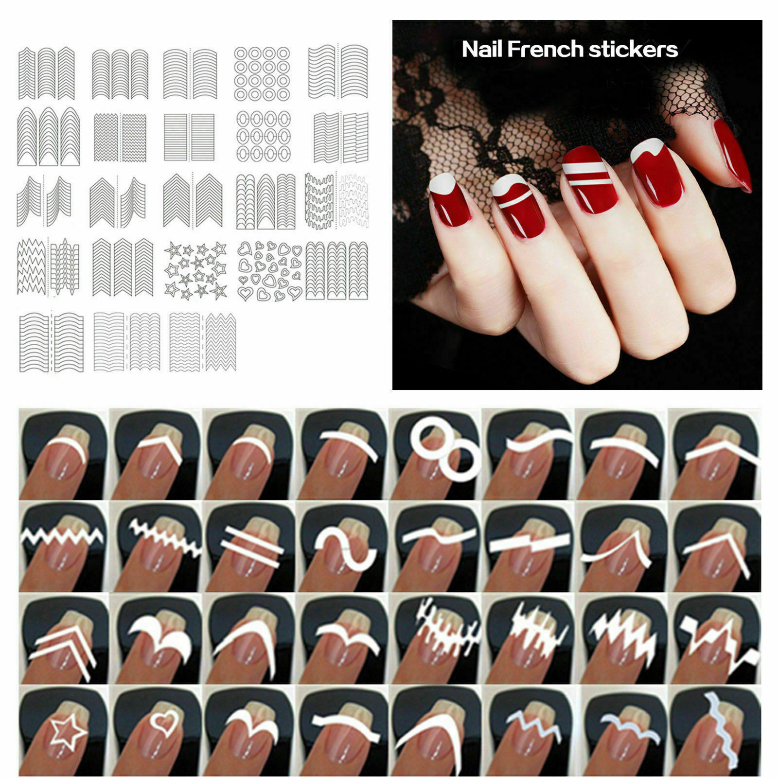 5 Pack / Set French Manicure Nail Art Tips Form Guide Sticker DIY Stencil USA