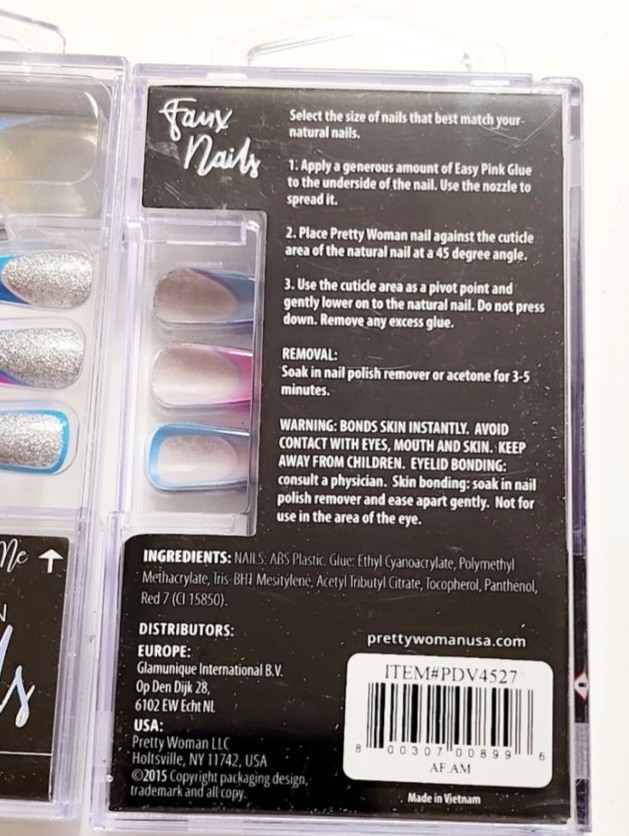 NWT PRETTY🦋WOMAN FAUX NAILS LONG GLITTERY COLOR FRENCH HEARTS+ GLUE!