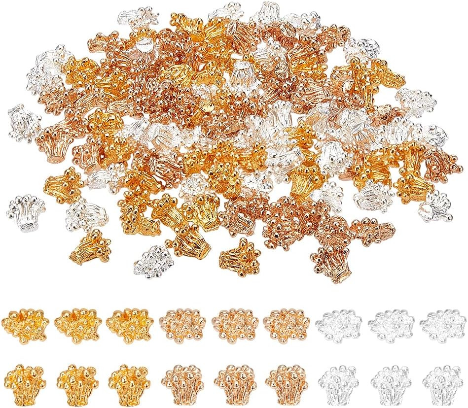 120 Pcs 3 Colors Gold Stamen Alloy, 7X6.5Mm 3D Nail Charms Metal Flower Nail Art