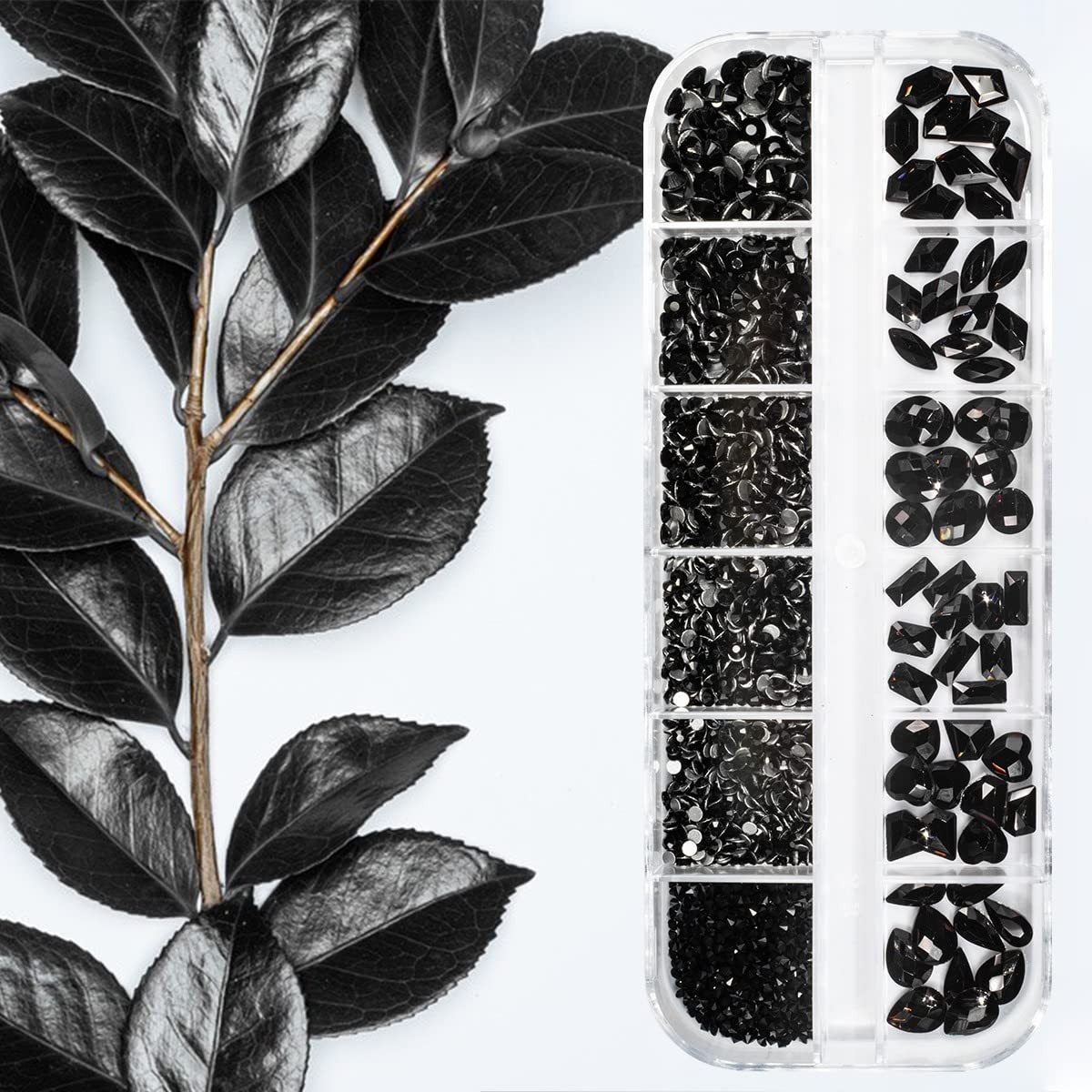 Black Nail Rhinestones Kit 3D Crystal Gems with Tweezer & Pen 2052pcs DIY Art
