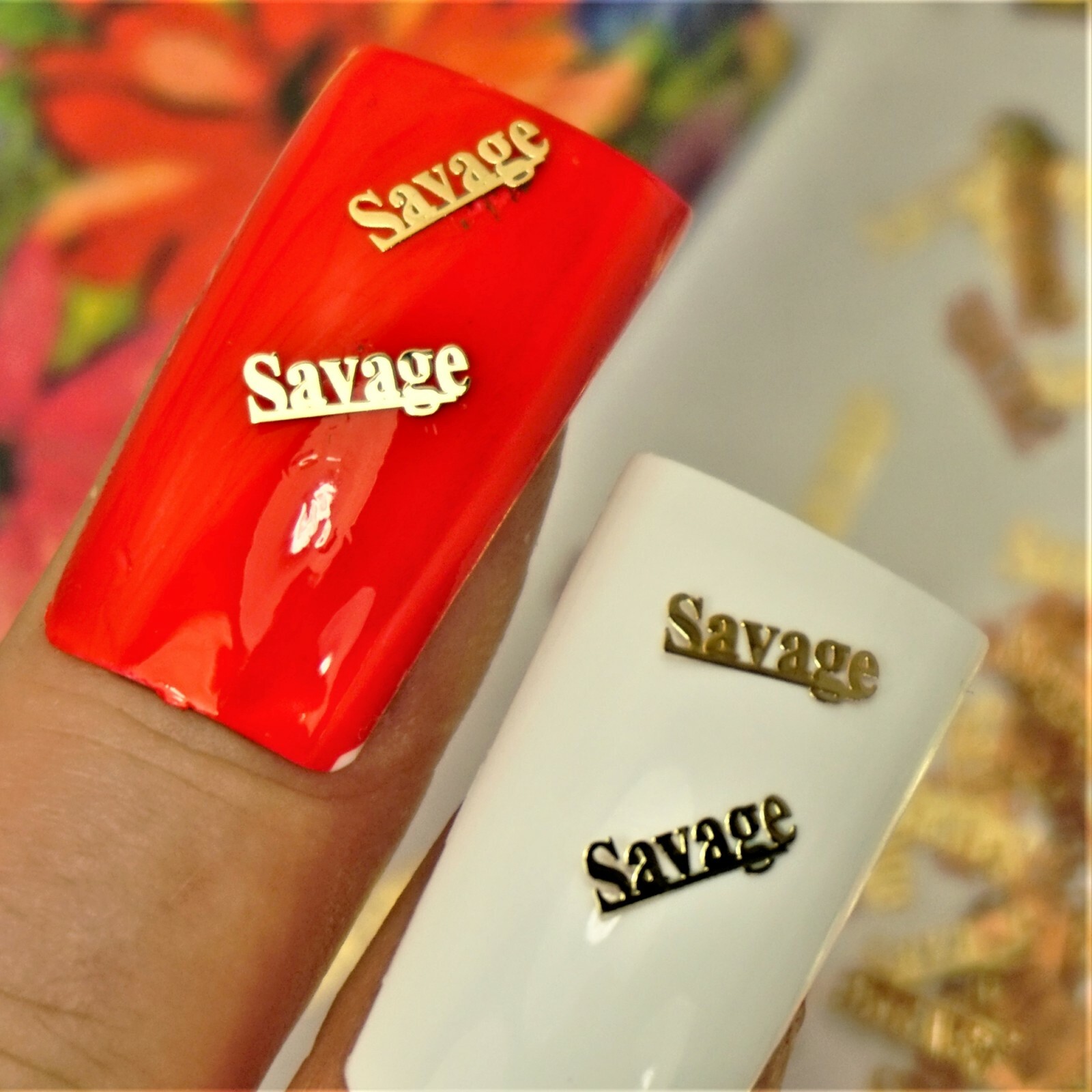 25 GOLD METAL “SAVAGE” NAIL CHARMS NAIL DECALS SMALL GIFT IN BOX FOR WOMEN
