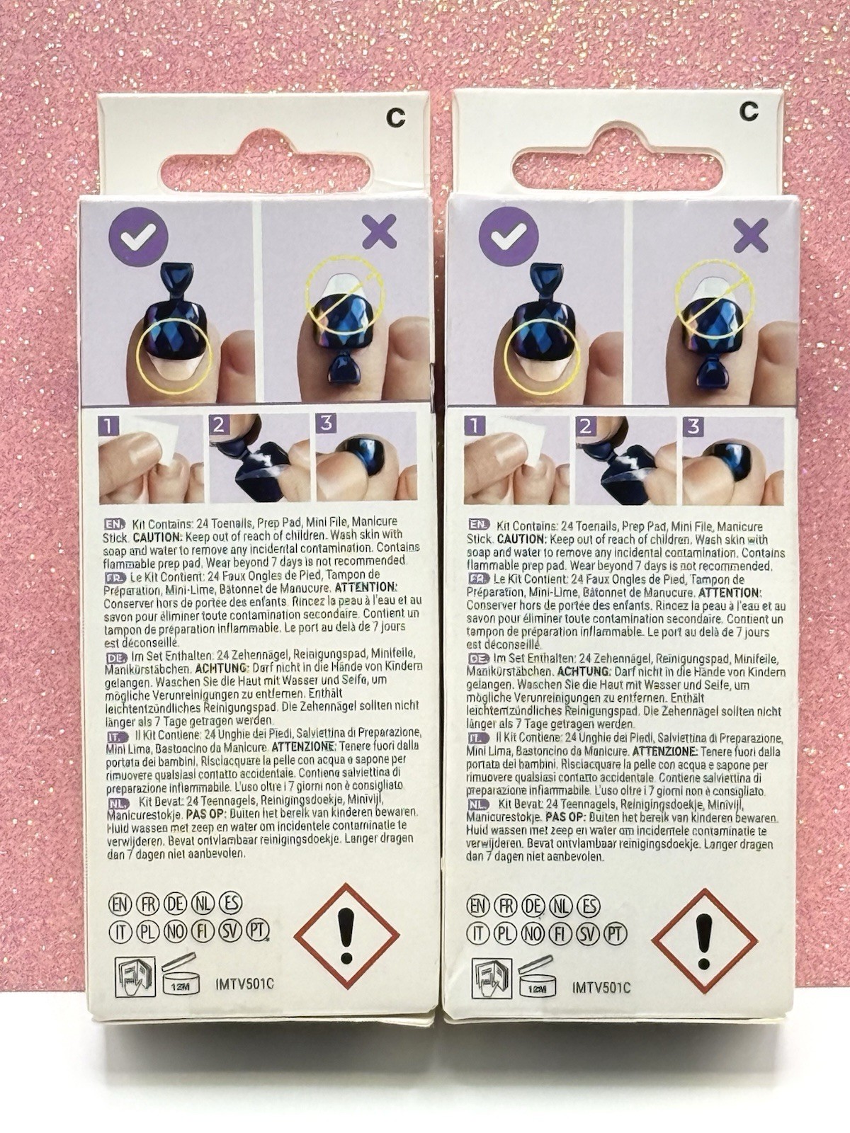 Kiss ImPRESS Press-On Pedicure Toenails Black White Swirl 89607 Lot Of 2