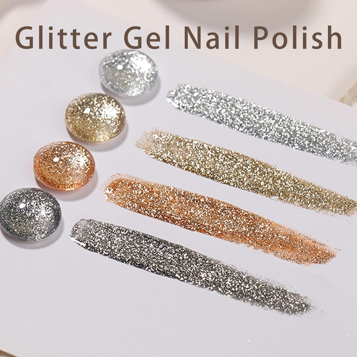 4 Colors Glitter Painting Gel for Nail Art, Silver Gold Black Painted Metal Plat