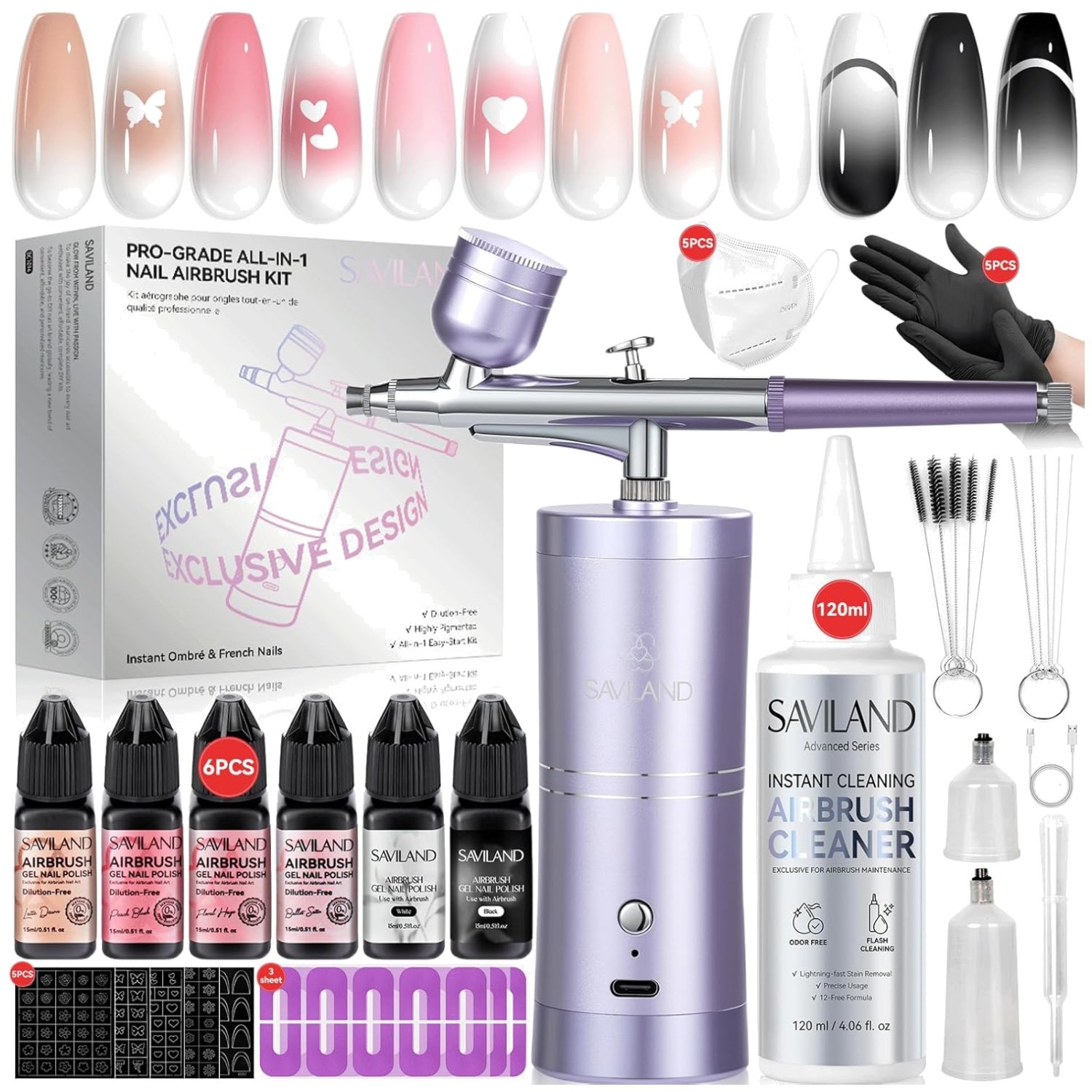 Professional Pink Airbrush Set: Nails & Stencils & Protector