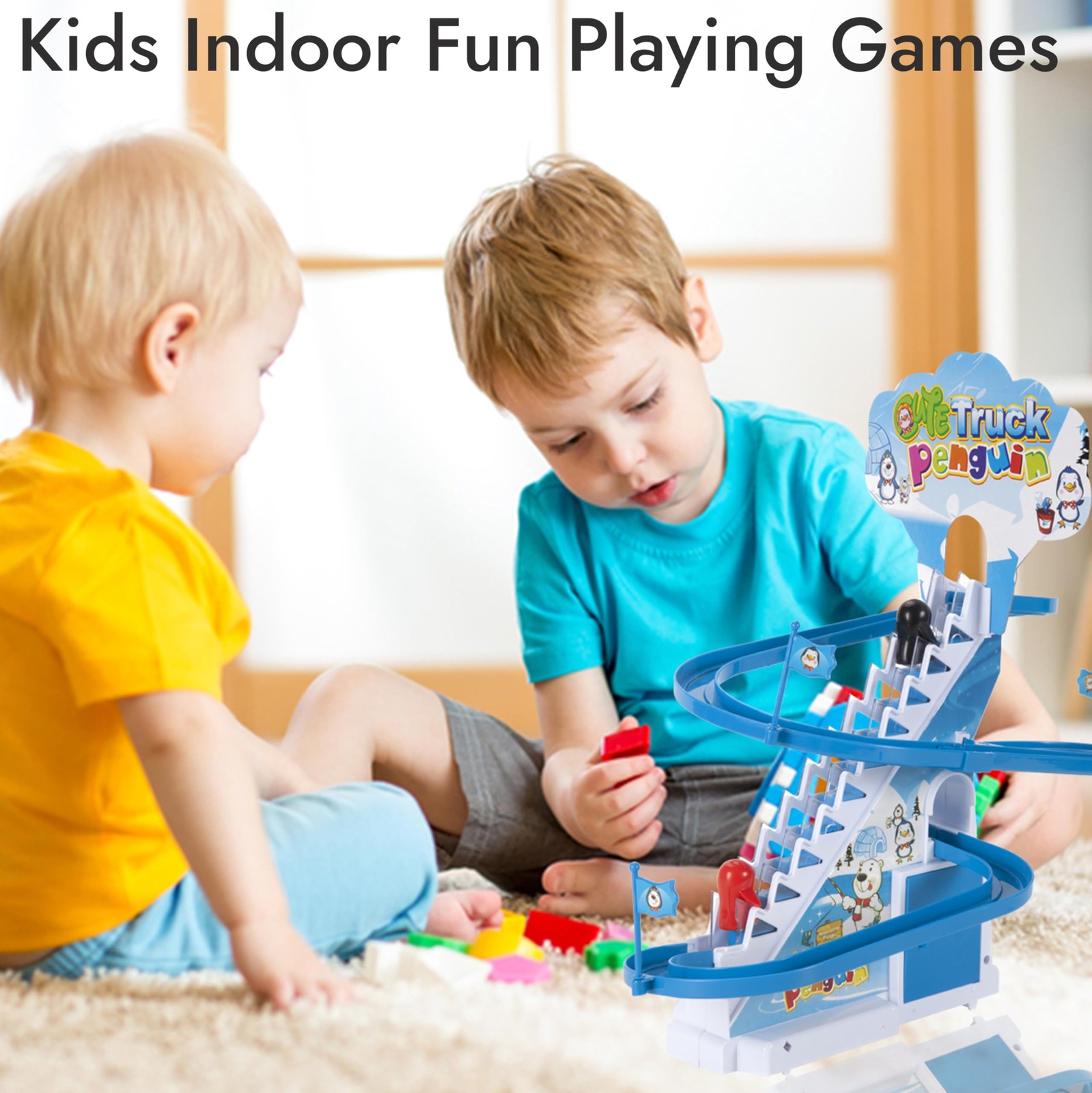ARSUK Penguin Race Game Toy Playful Musical 12.75 x 9.12 x 3 inches, Blue