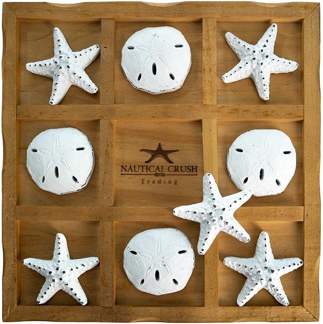 Starfish Tic Tac Toe Game – 9″ x – Beach White & Sand Dollars