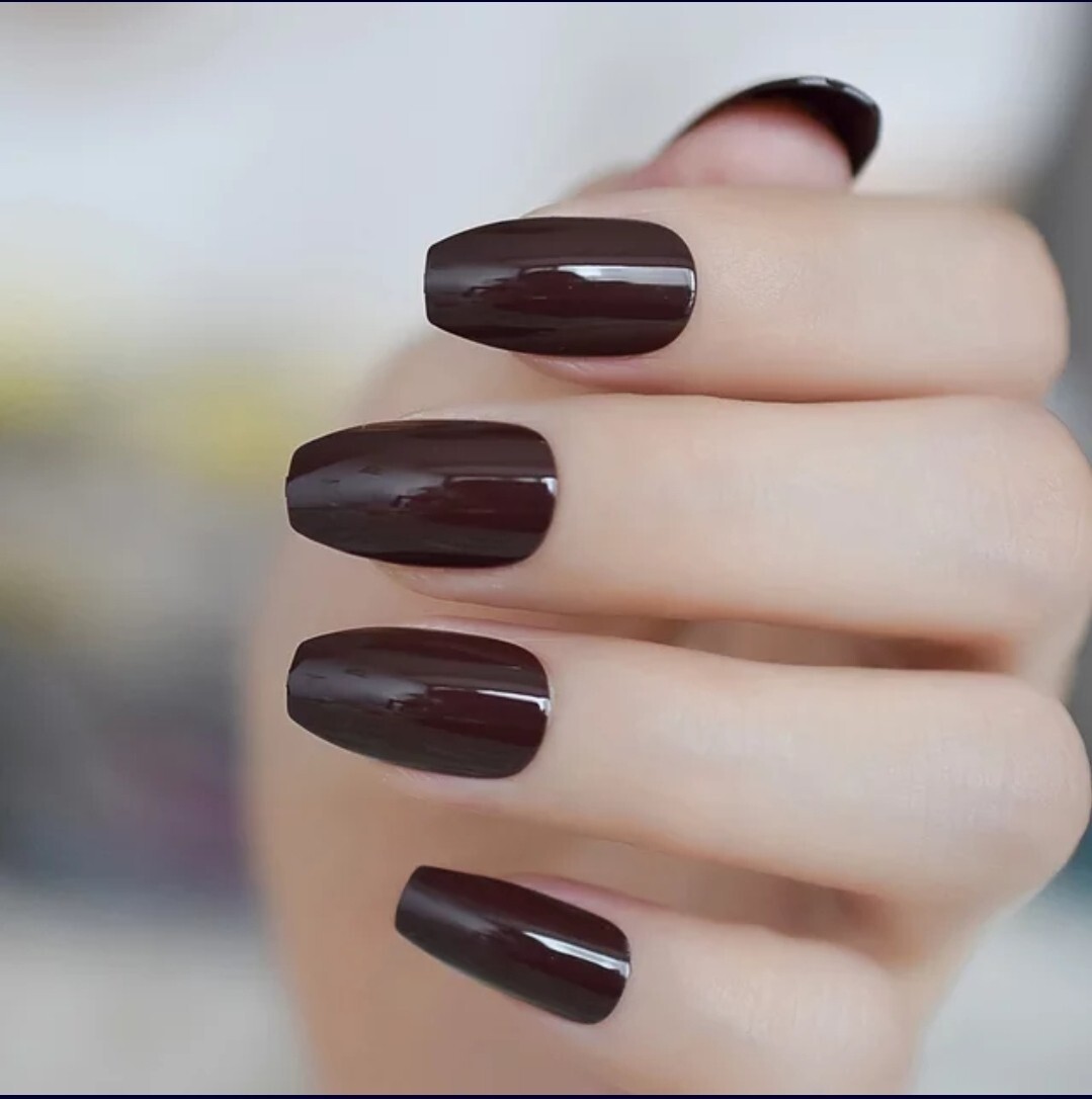 Dark Blood Red Brown Purple Press On Nails Goth alt glue on kit Coffin Medium